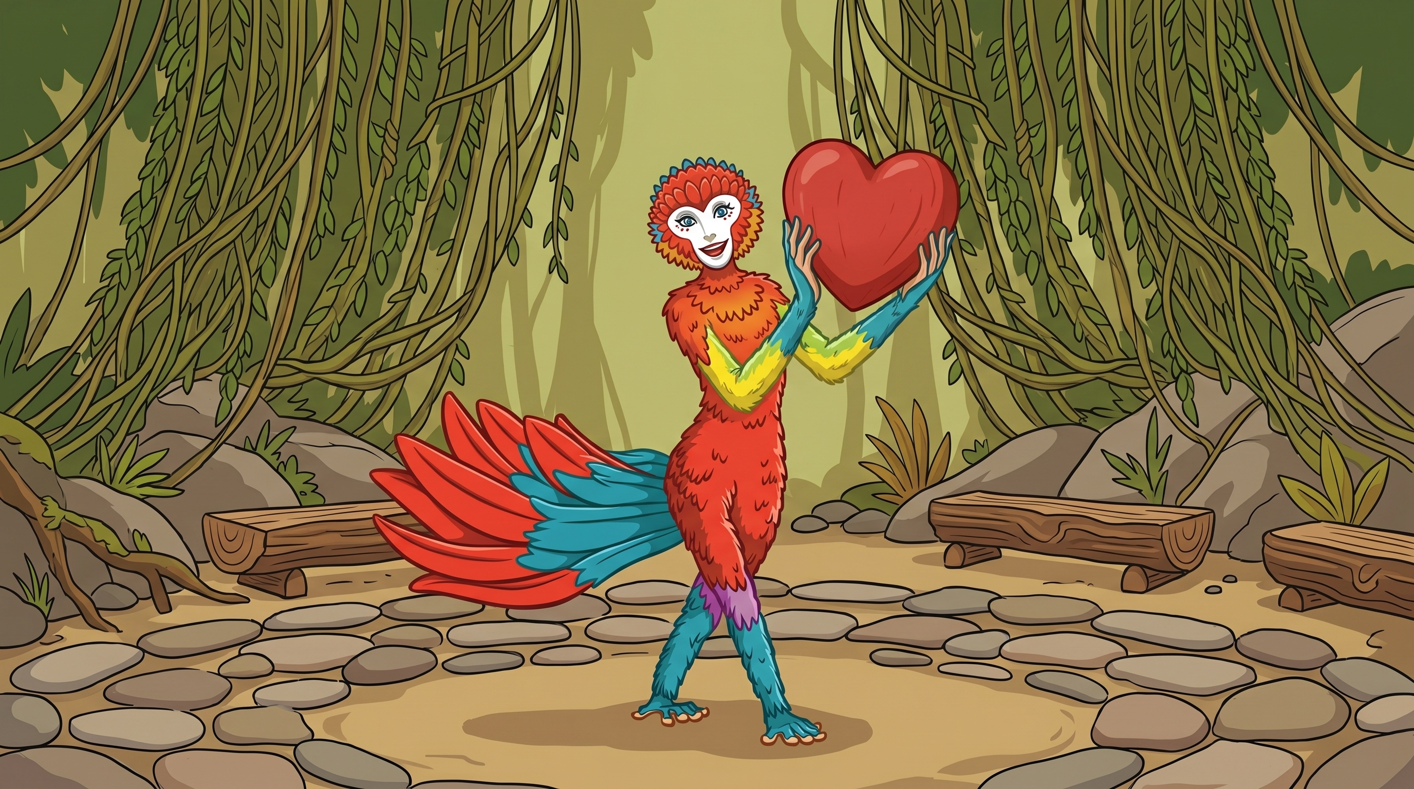 Colette holding a big red heart.